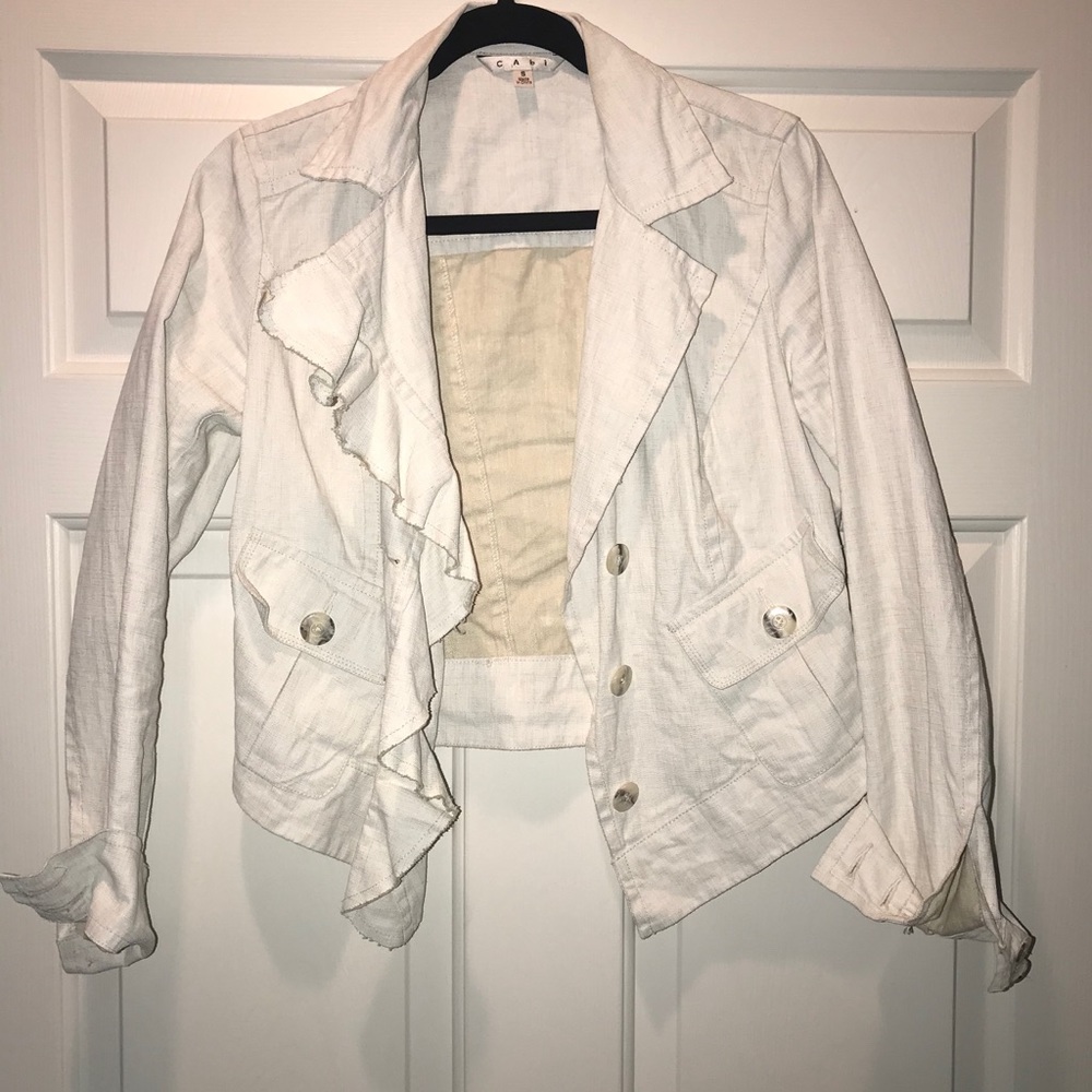 💰 CABI Ruffle Up Ivory Waxed Linen Asymmetrical